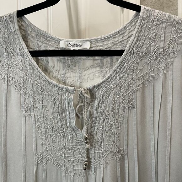 Solitaire 1X Top Cream Embroidered Tunic Boho Peasant Goblincore Fairy Popover - Picture 2 of 11